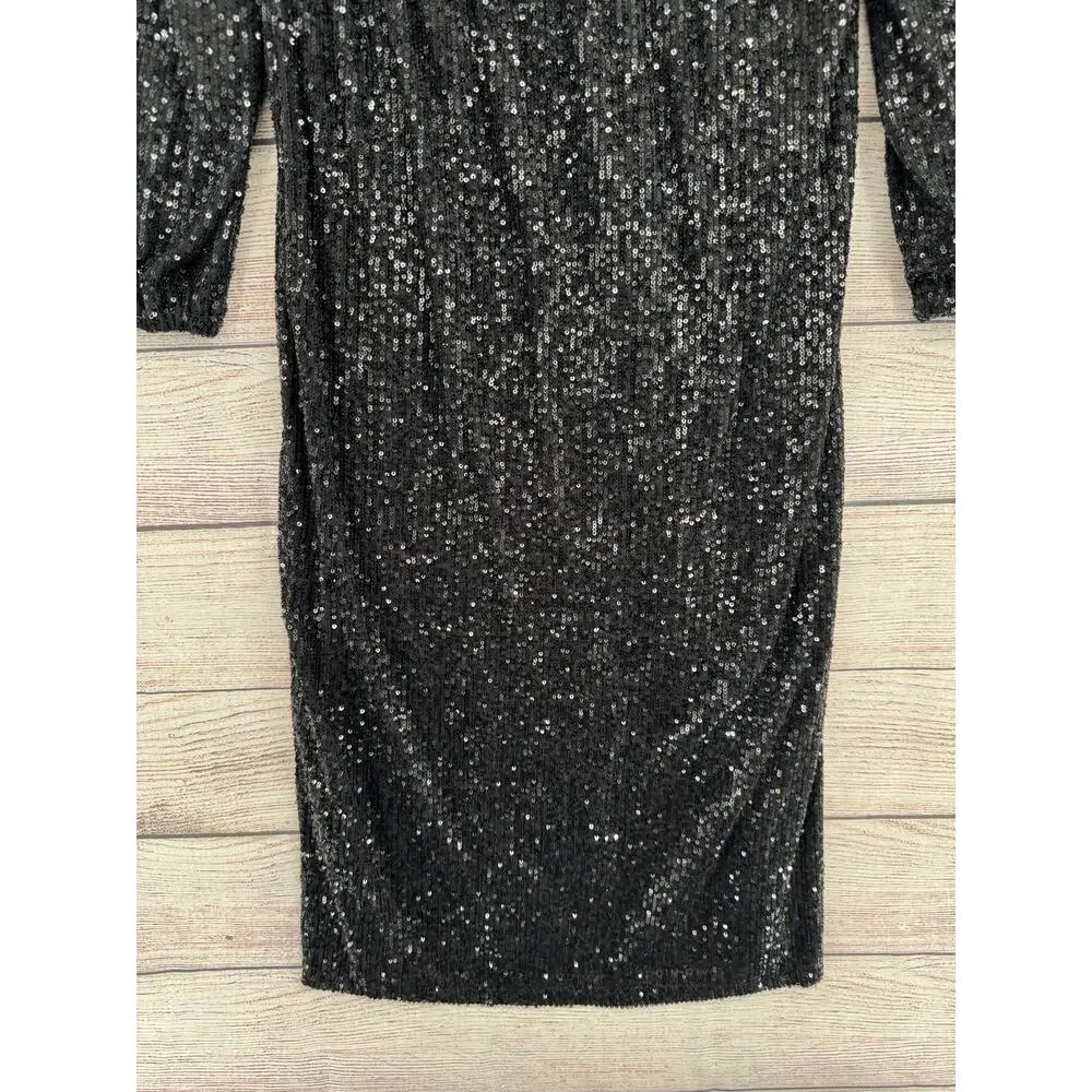 Betsey Johnson Dress‎ Womens Medium Sequin Long Sleeve V Neck Party Cocktail
